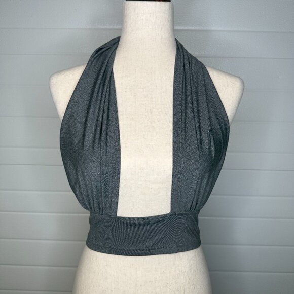 Grey Cross Halter Crop Top - Picture 3 of 5